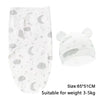 White cotton newborn swaddle blanket and hat set with a moon and cloud pattern