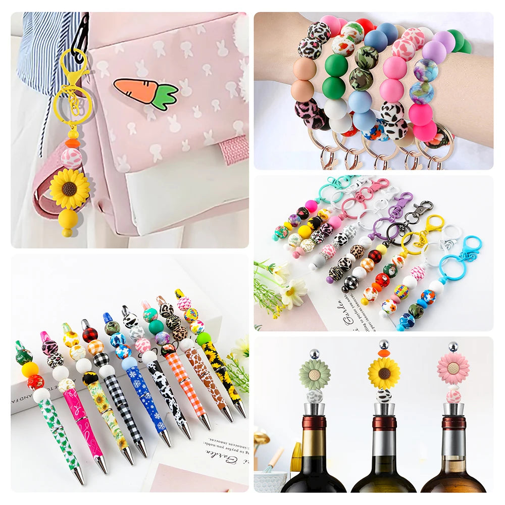 Silicone Focal Beads Set with Flower & Leaf Shapes for Jewelry Making