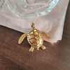 Gold-Plated Rhinestone Turtle Brooch Pin