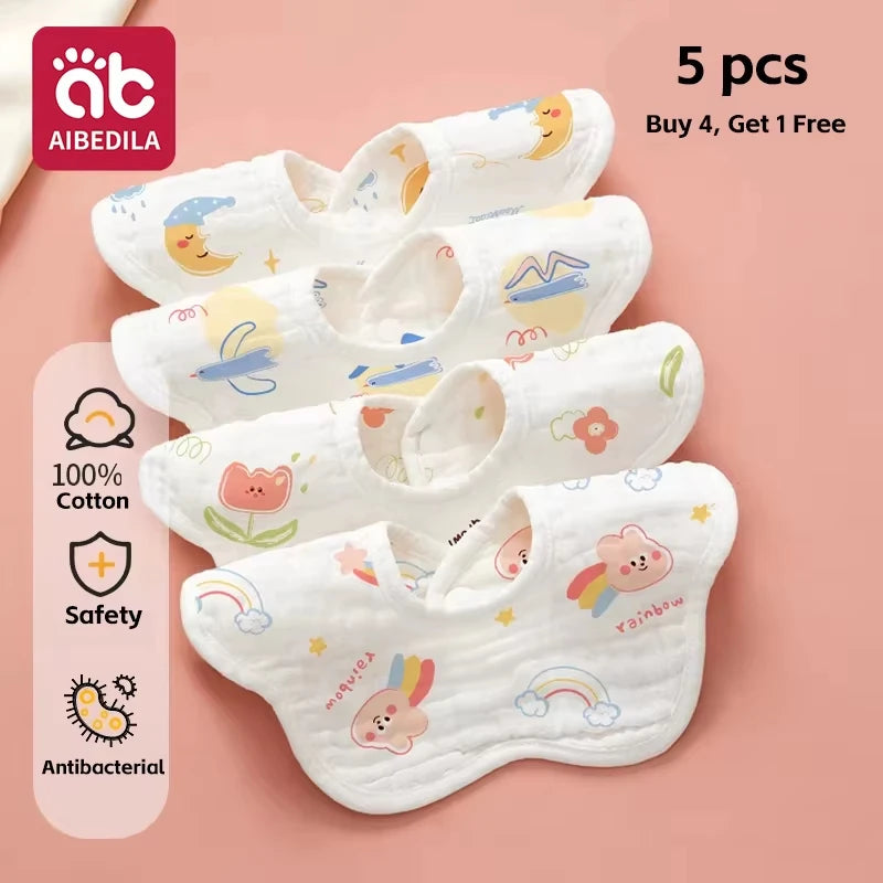 5-Pack Soft Cotton Muslin Bandana Bibs for Teething Babies