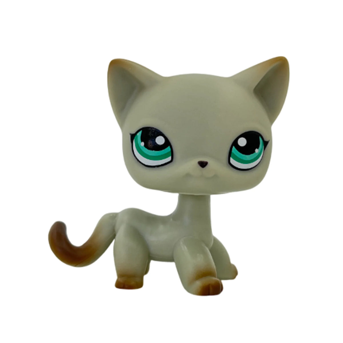 A light gray kitten bobblehead figurine with large green eyes and brown accents.