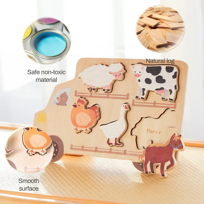 Wooden Vehicle Puzzle Board for Toddlers – Montessori Learning Toy