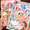 A set of magical secret realm miniature landscape stickers featuring fantasy creatures and colorful scenery
