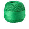 A spool of bright green 100% cotton crochet thread for tatting and embroidery.