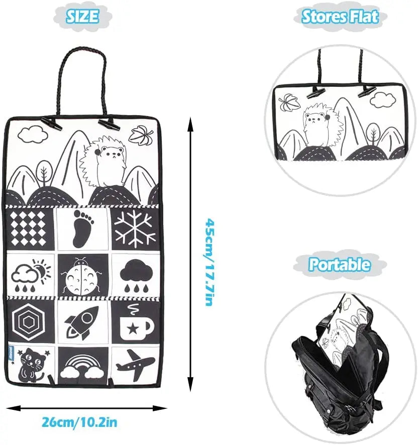 High-Contrast Tummy Time Baby Mirror with Crinkle Cloth Book and Teether