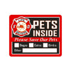 A red rectangular window decal featuring a yellow and black emblem with the text LIFE SAVERS and PETS INSIDE, with boxes for 