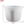 A white flexible silicone measuring cup with volume markings, shown from the side.