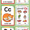 A-Z learning cards showing letters Aa through Ee with corresponding pictures for ambulances, bananas, cats, dogs, and eggs.