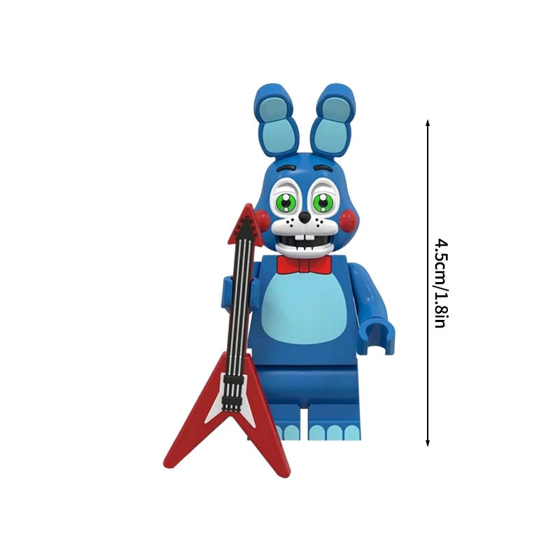 A set of Five Nights at Freddy's Bonnie and Friends mini building block figures featuring blue characters.