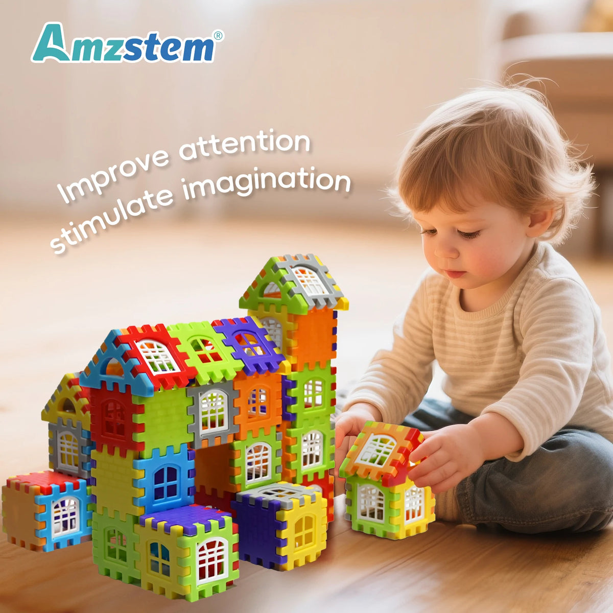 Large House Building Blocks Set with Window Designs – 140-Piece STEM Toy for Kids