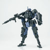 A 1/18 scale FENRIR A6 Assault Type Mecha model kit in dark blue and black, shown from the side.