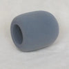 A smooth, oval-shaped grey foam windscreen or pop filter cover for a microphone.