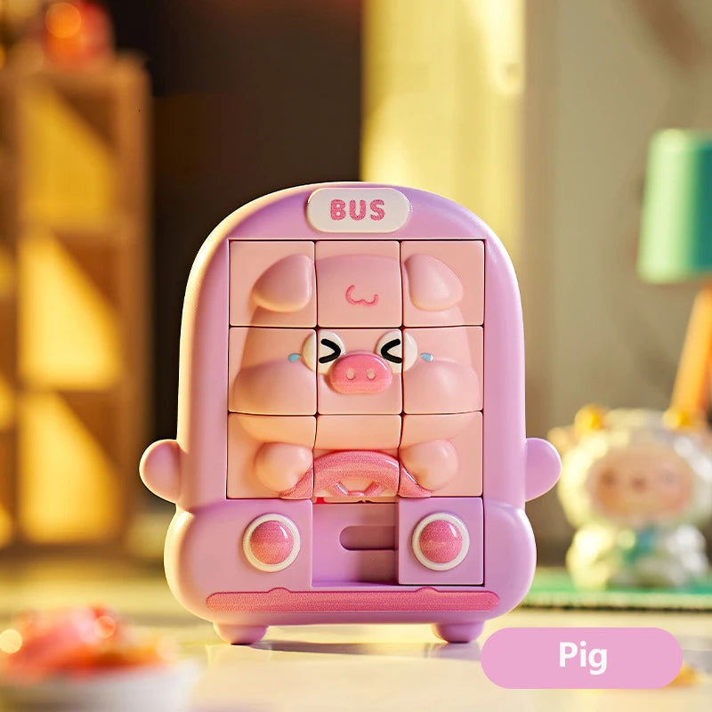 A pink animal slide puzzle shaped like a pig for kids