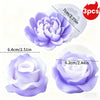 Trois moules de fleurs en silicone violet pour la création, mesurant 7cm/2.75in et 6.4cm/2.51in.