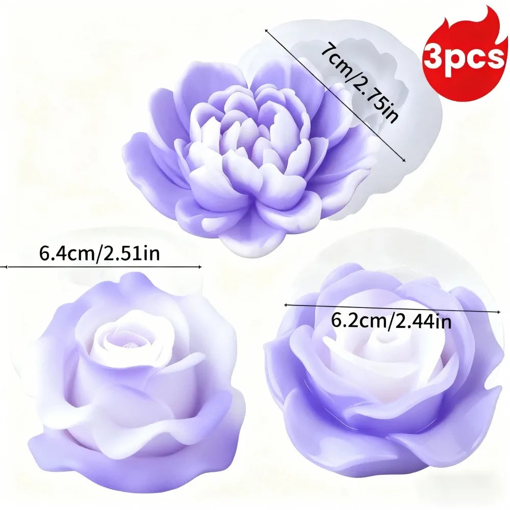 3D Flower Candle Silicone Mold Set - Love Roses, Peonies & Bouquets