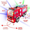 A red electric fire truck toy featuring 4D lights and a real siren sound when turned on.