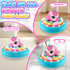Unicorn hover soccer ball with LED lights and music resting on various smooth surfaces like hardwood and tile.