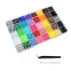 A flat back rhinestone gem set with tools featuring 40 colors arranged in a grid for nail art and DIY crafts.