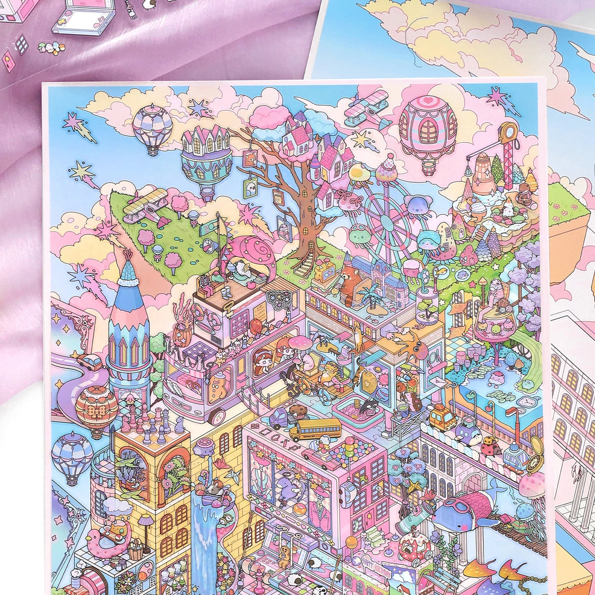 Kawaii Fantasy City 3D Sticker Sheet