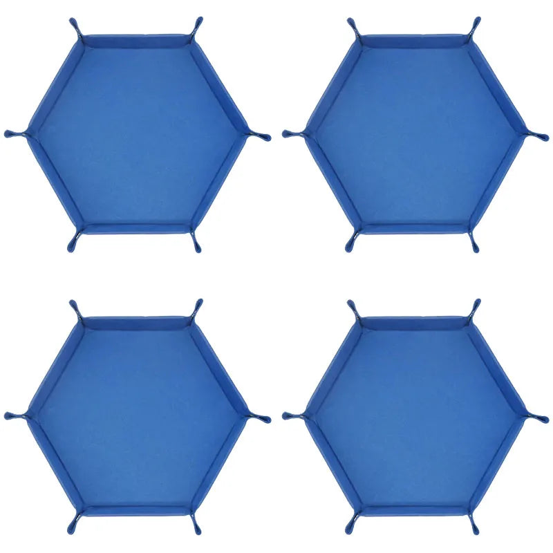 Blue foldable PU leather hexagonal dice tray for tabletop games and desk organization