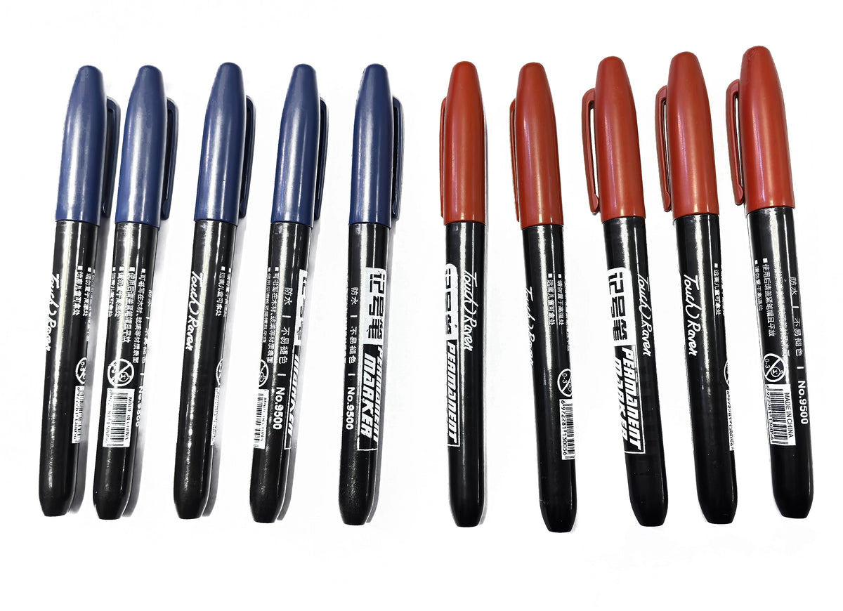 A pack of six permanent fine-tip markers in various shades of brown and black.