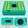 A teal timer device with yellow puzzle pieces for a shape matching game, showing off the on/off and timer settings.