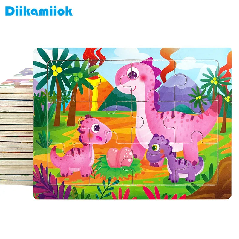 Wooden Animal Jigsaw Puzzles for Toddlers (Set of 12)