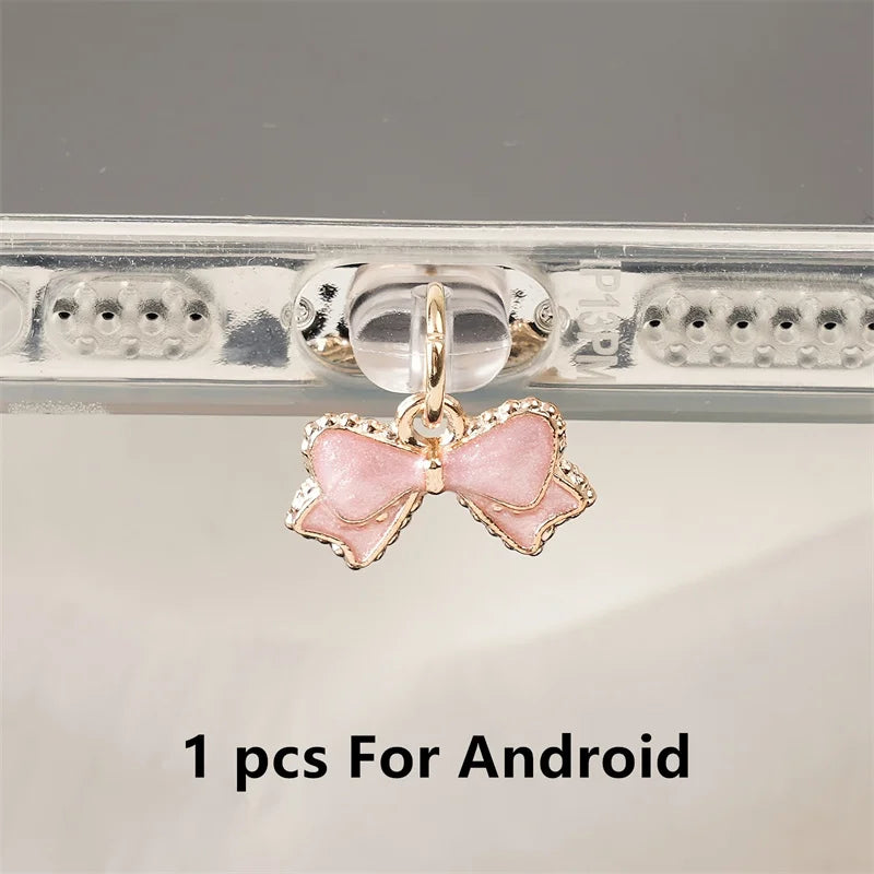Pink & White Bowknot Phone Dust Plug