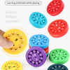 A collection of arithmetic fingertip spinners in various colors and shapes, including a count fidget spinner and a number spi