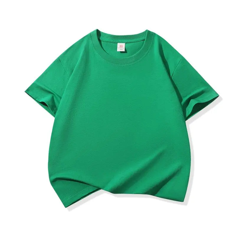 A bright green classic cotton crew neck t-shirt for kids shown flat lay.