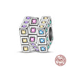 A stack of colorful, square 925 sterling silver rubik's cube charms for bracelets.