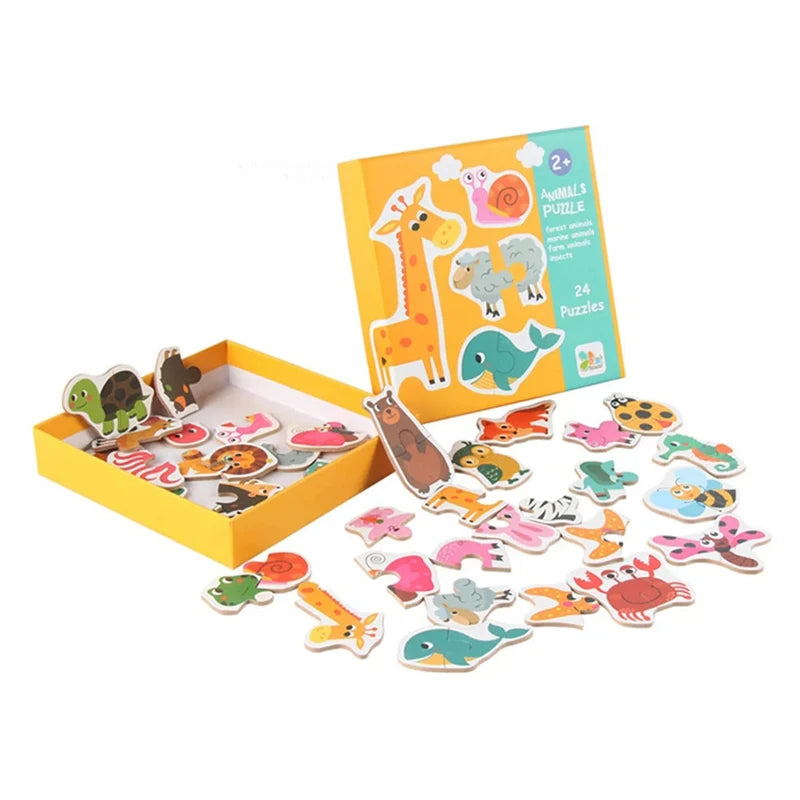 Wooden Jigsaw Matching Puzzle – Animal, Fruit & Traffic Themed Learning Toy for Toddlers
