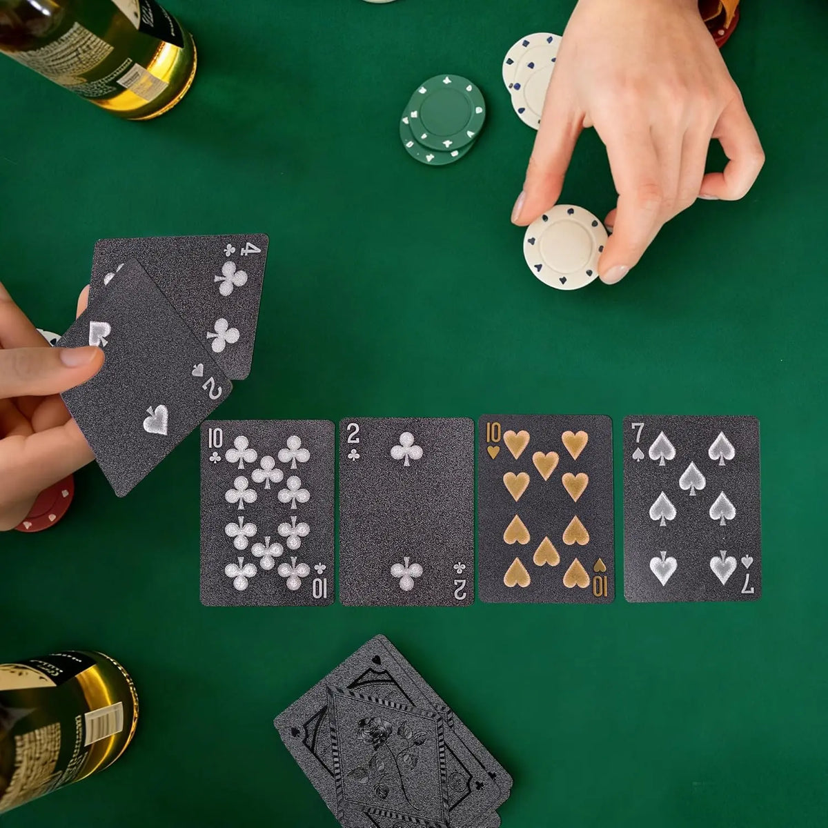 Luxury Rose Pattern Foil Poker Cards – Waterproof Black Deck