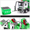A detailed 1:32 scale rescue force garbage collection truck model car with various attachments and accessories.