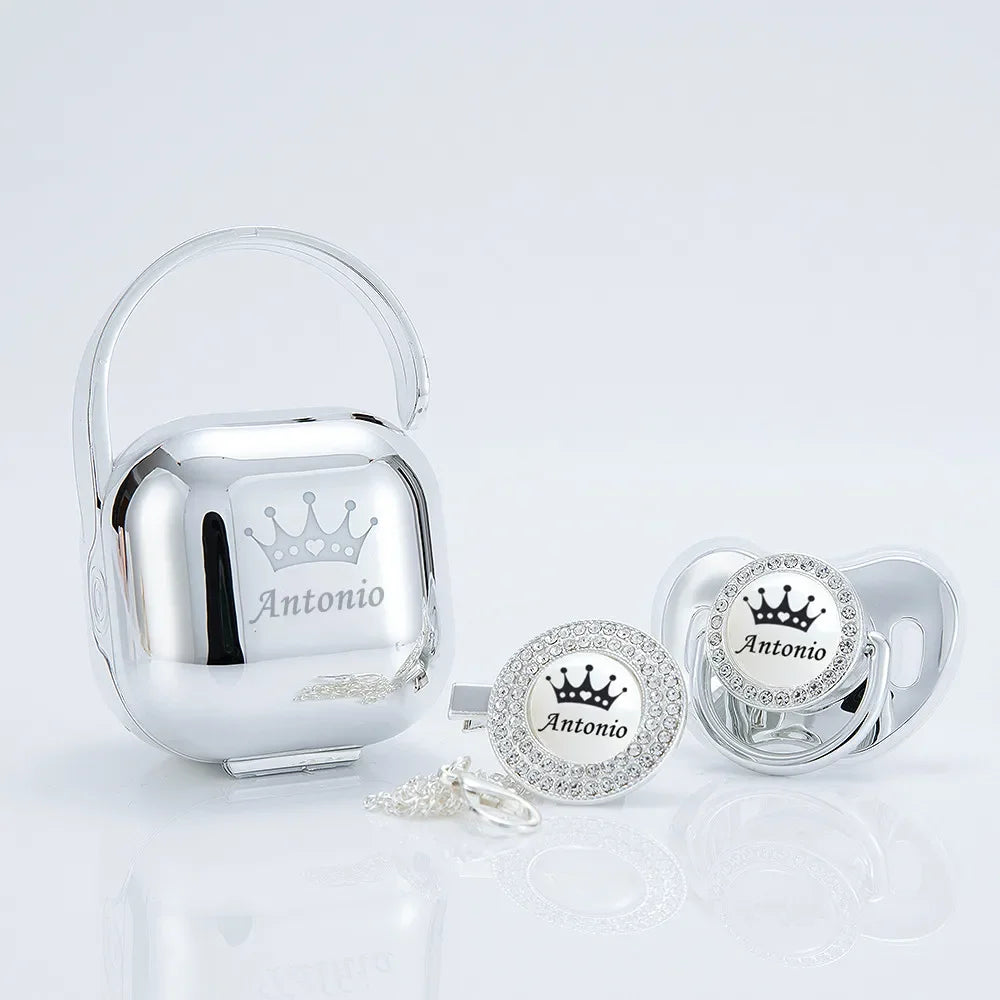 Personalized Rhinestone Pacifier & Clip Gift Set with Box