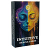 A box of Intuitive Oracle Cards featuring a split face design with purple and yellow tones.
