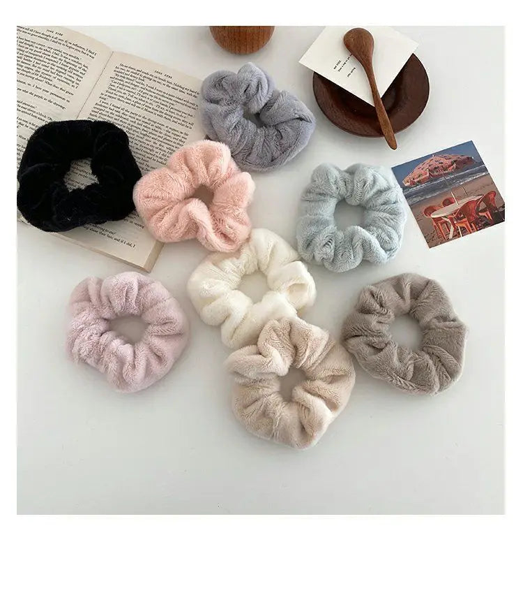 Plush Knit Scrunchie Hair Ties with Leather Accent
