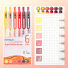 A pack of six Languo acrylic painting gel-pens with 0.7mm tips shown alongside a grid for practice.