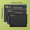 A set of three LCD drawing tablets showing different screen sizes and dimensions.
