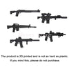 3D printed military building block set featuring various gun and helmet accessories.