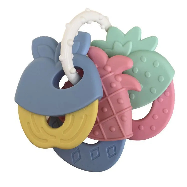 Fruit-Shaped Silicone Baby Teether with Rattle