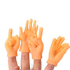 A pair of realistic tiny finger hands in an orange color shown against a skin tone background.