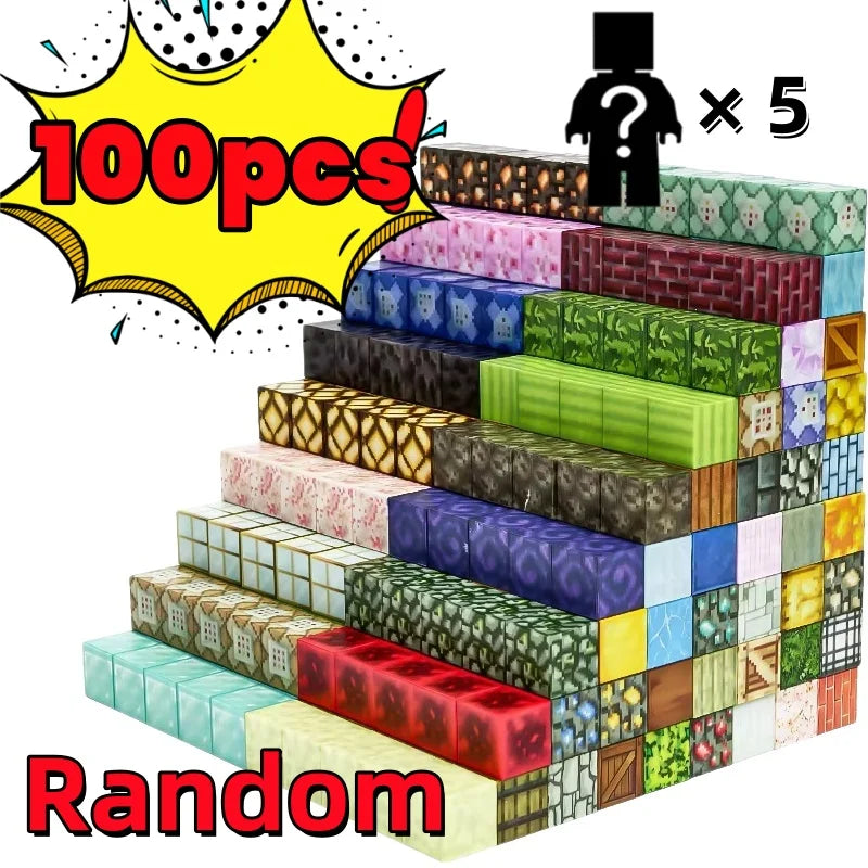 A stack of 100 magnetic building cubes in various colors and patterns, ready for random construction.