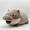 A soft gray Moo Deng Pygmy Hippo plush toy with large eyes and an open mouth.