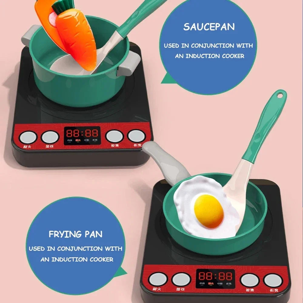 Kids Pretend Play Kitchen Set with Pots and Play Food