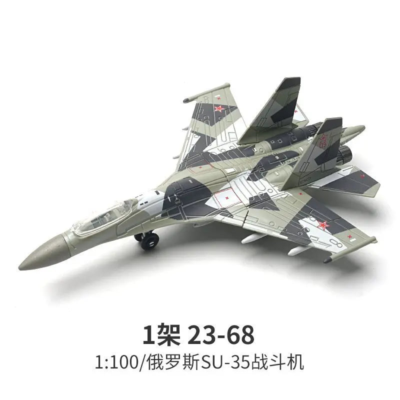 1:100 scale model kit of a SU-35 fighter jet in camouflage paint scheme