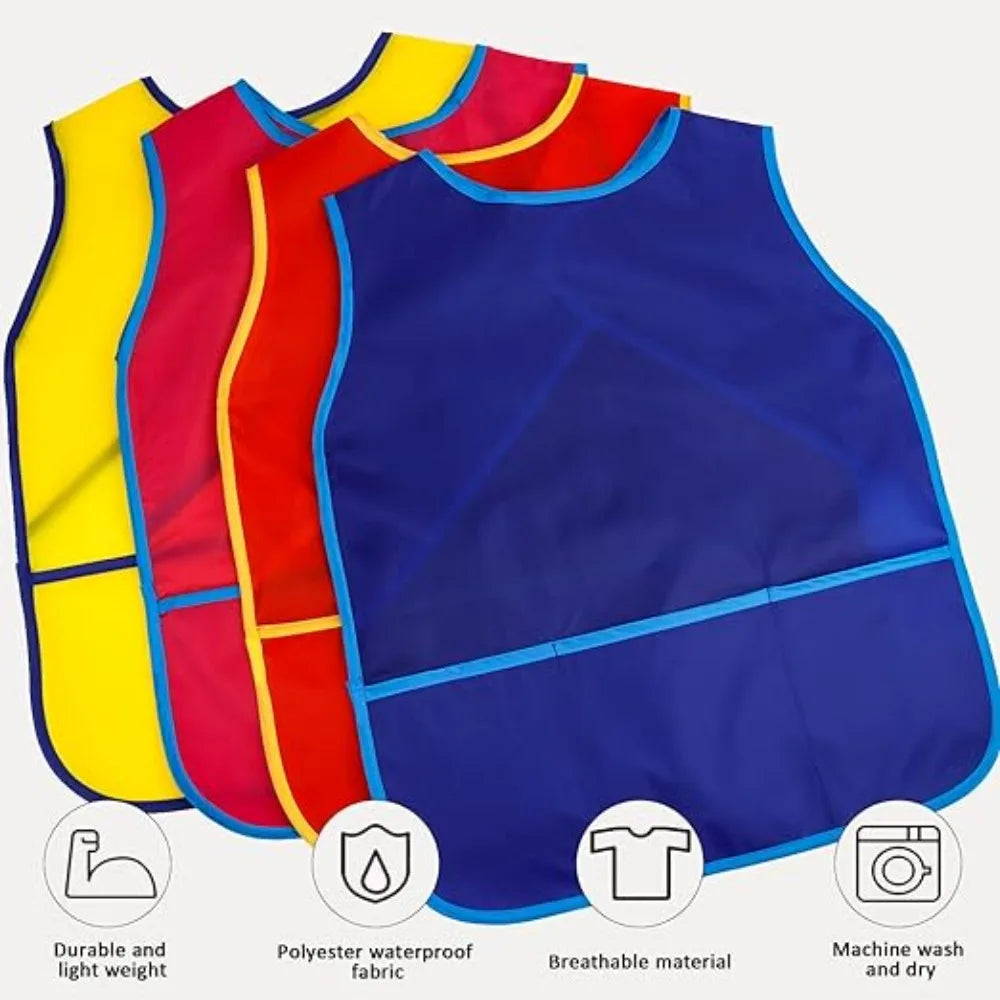 Waterproof Kids Art Smock with Pockets for Painting & Crafts