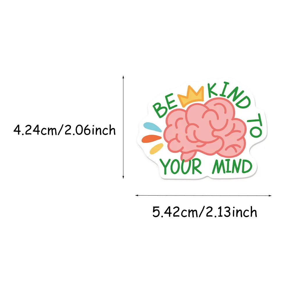 A pink brain illustration with the text BE KIND TO YOUR MIND and dimensions 5.42cm/2.13inch.