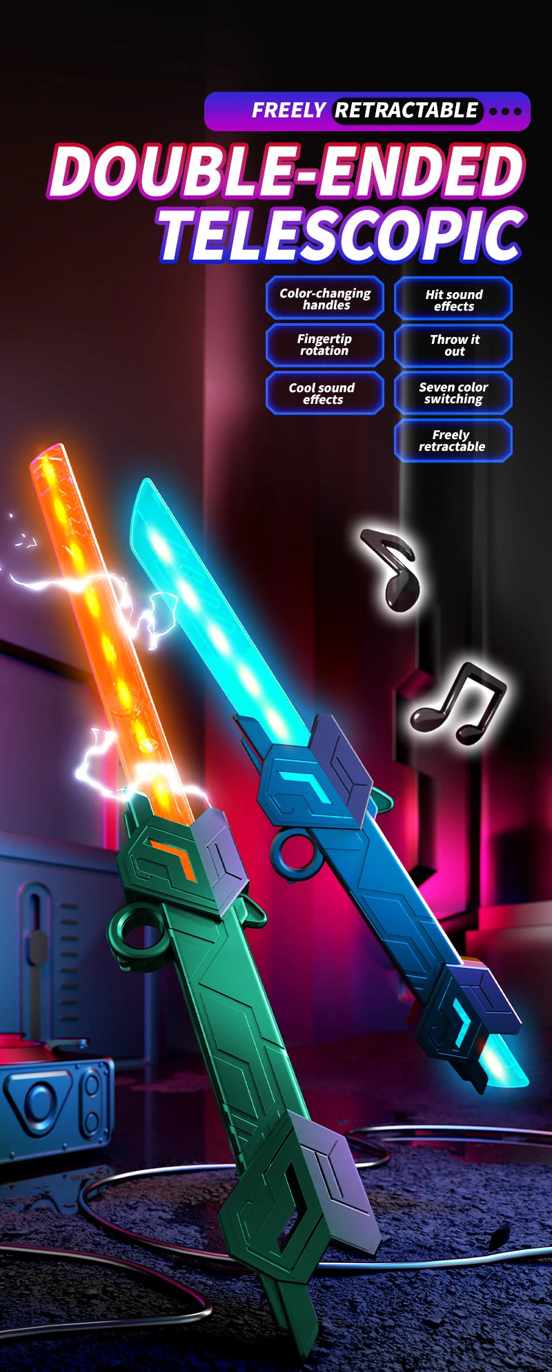 Retractable LED Lightsaber with Sound Effects & 7 Color Modes