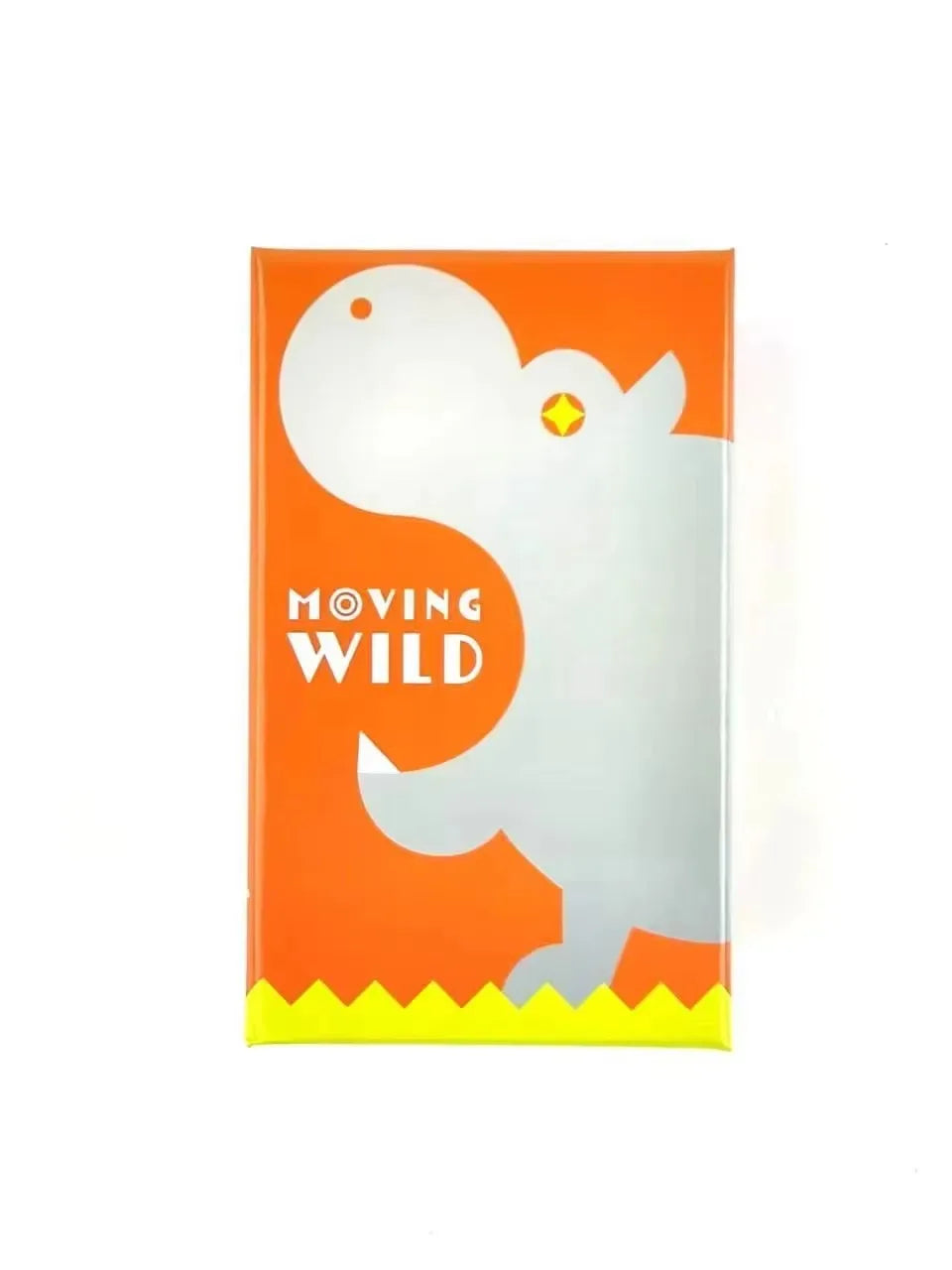 A box for the Moving Wild variety board game collection featuring a white elephant silhouette on an orange background.